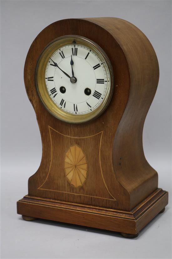 An Edwardian inlaid mahogany balloon clock height 29cm